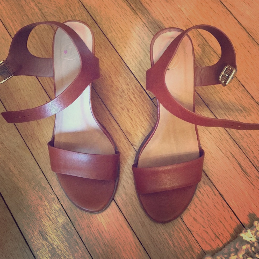 Brown strap open toed heels